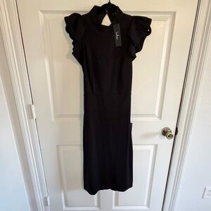 Lulus Black Ruffle Sleeve Cocktail Dress High Neck Sheath NWT Size M